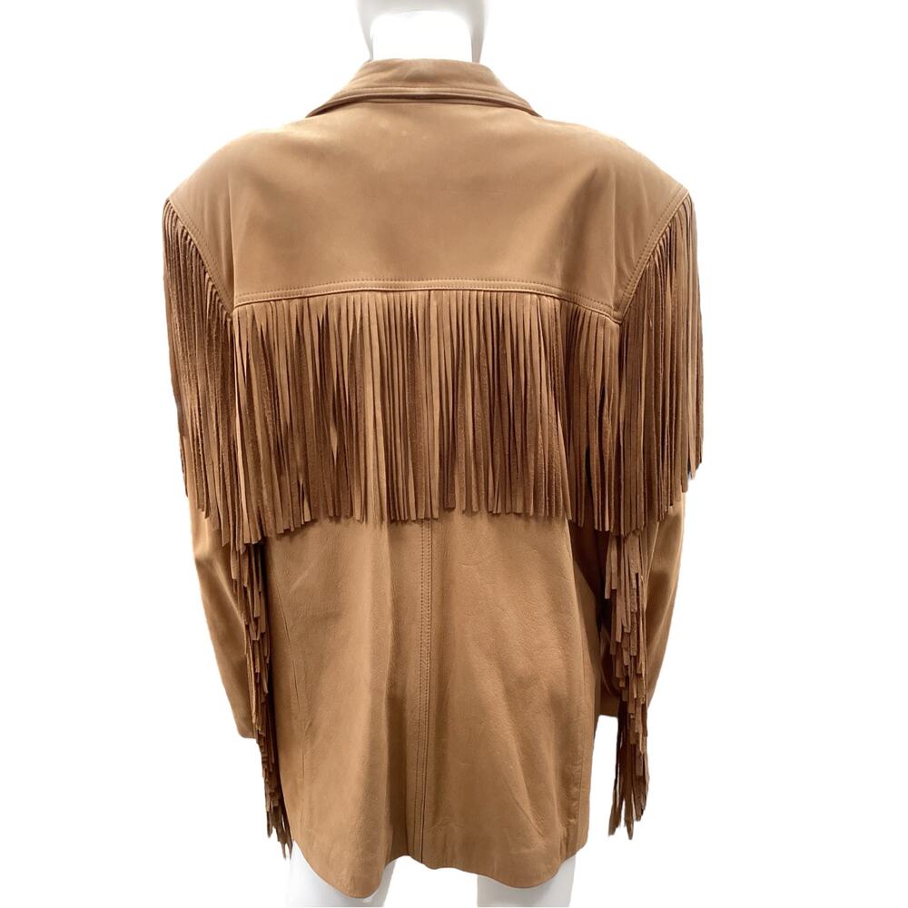 VTG La Nouvelle Renaissance Women’s Leather Jacket Size L Fringes Camel Color - Picture 5 of 8